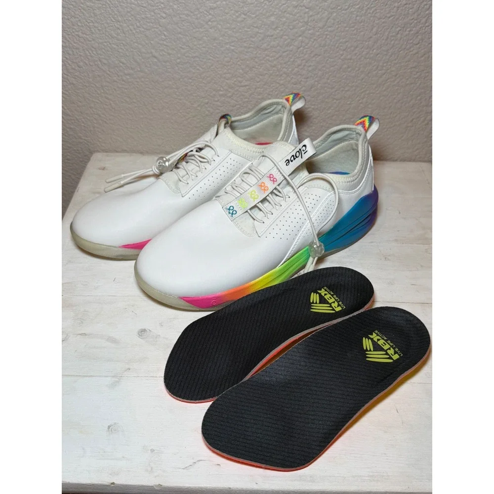 Clove Pride Solo Sneakers White Rainbow Womens 8.5 Mens 7 Nursing Medical Shoes